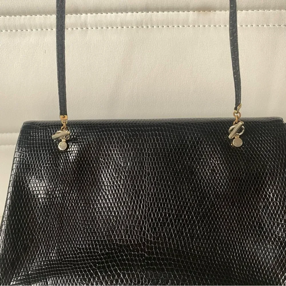 Vintage Judith Lieber Collection Piece Black Lizard Leather Purse Crossbody